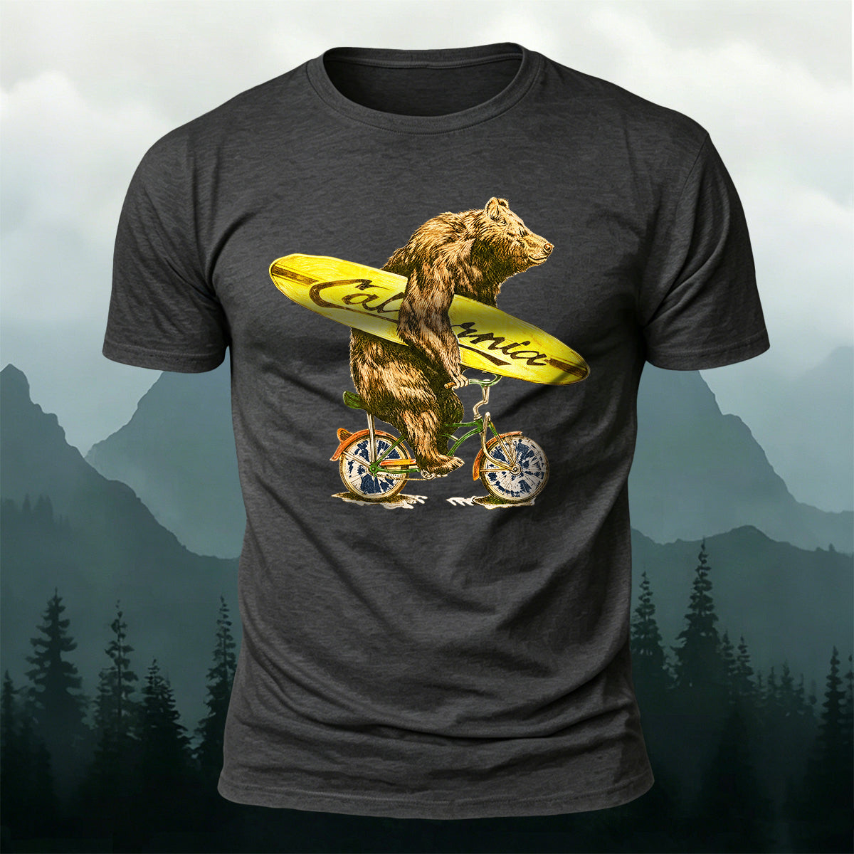Surf Bike Bear Premium Cotton Casual T-Shirt