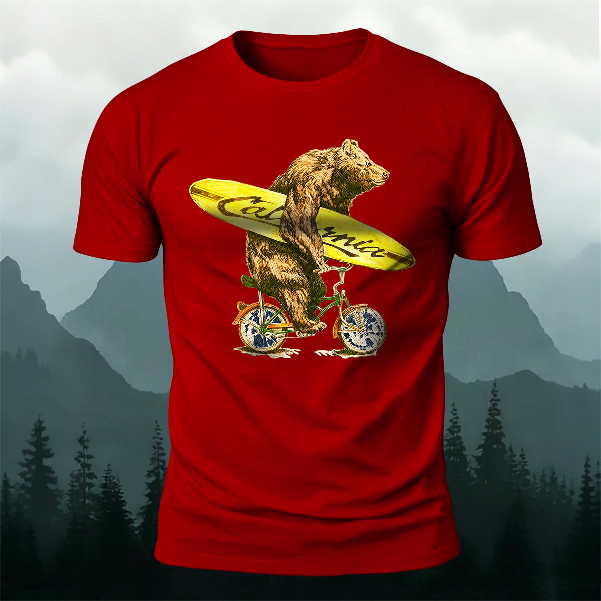 Surf Bike Bear Premium Cotton Casual T-Shirt