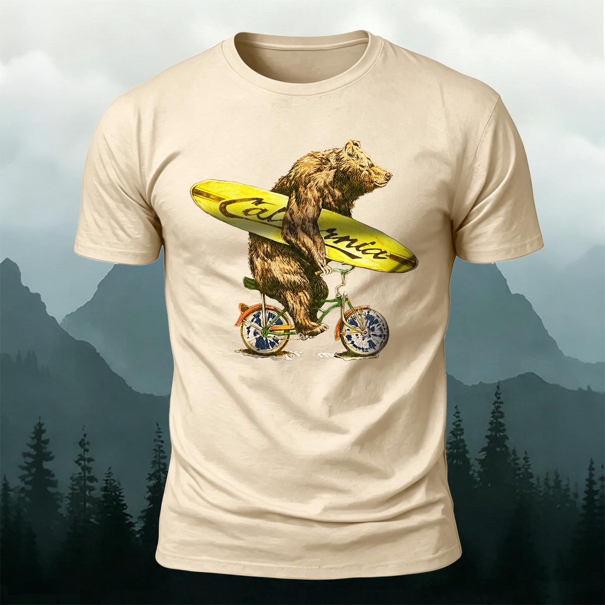 Surf Bike Bear Premium Cotton Casual T-Shirt