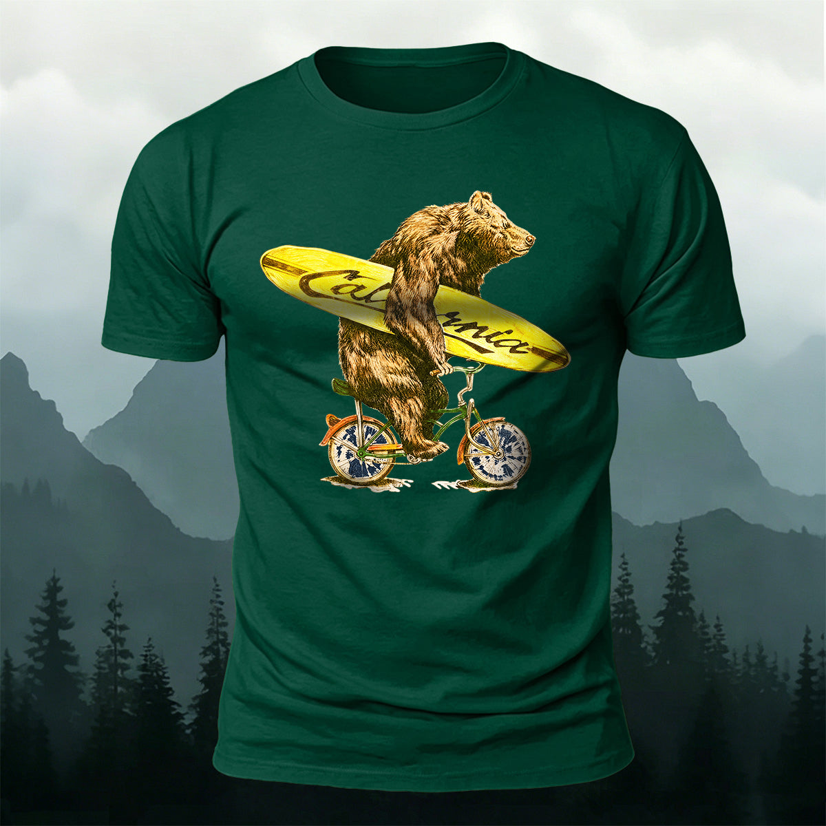 Surf Bike Bear Premium Cotton Casual T-Shirt