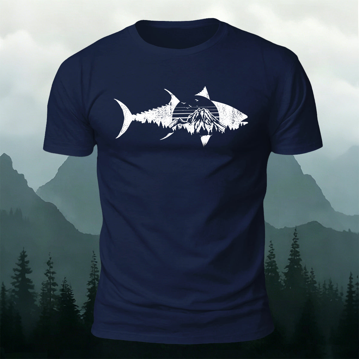 Outdoor Shark Mountain Scene Premium Cotton Tee