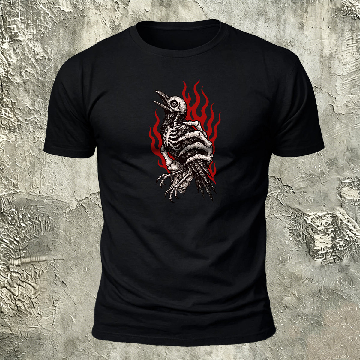 Occult Crow Skeleton Premium Cotton Casual Tee