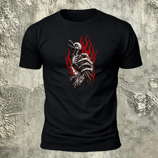 オカルト・クロウ・スケルトン プレミアムコットン カジュアルTシャツ