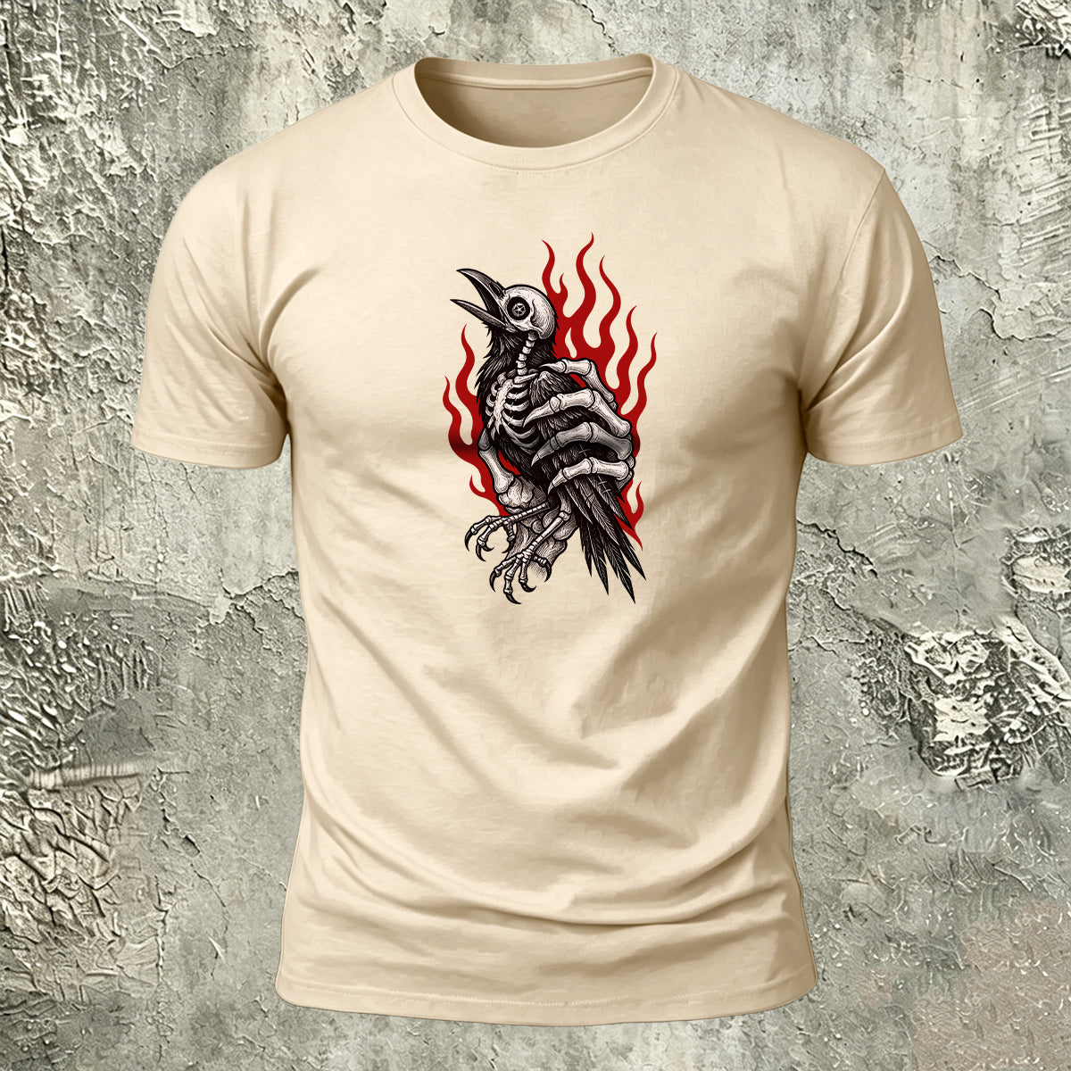 Occult Crow Skeleton Premium Cotton Casual Tee
