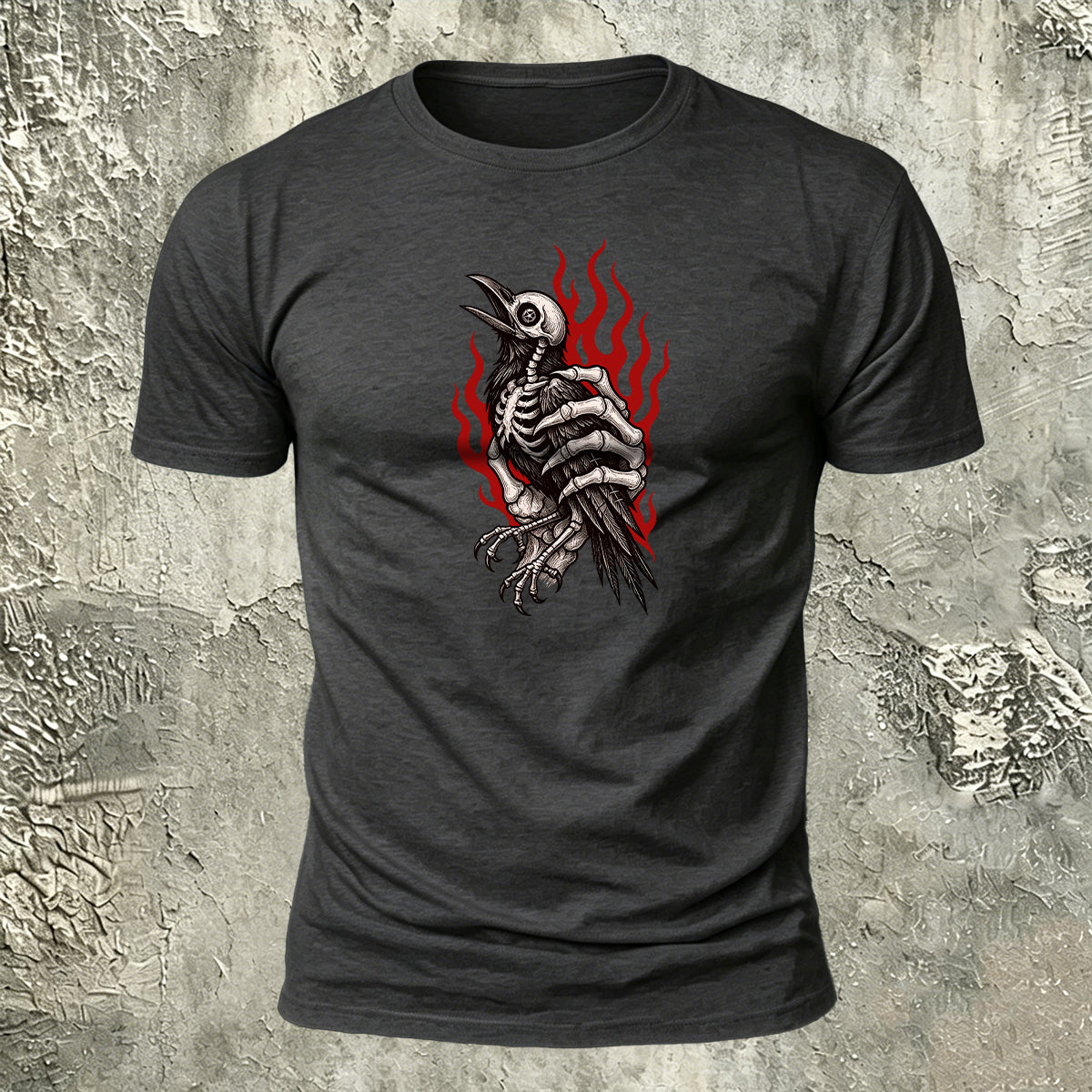 Occult Crow Skeleton Premium Cotton Casual Tee