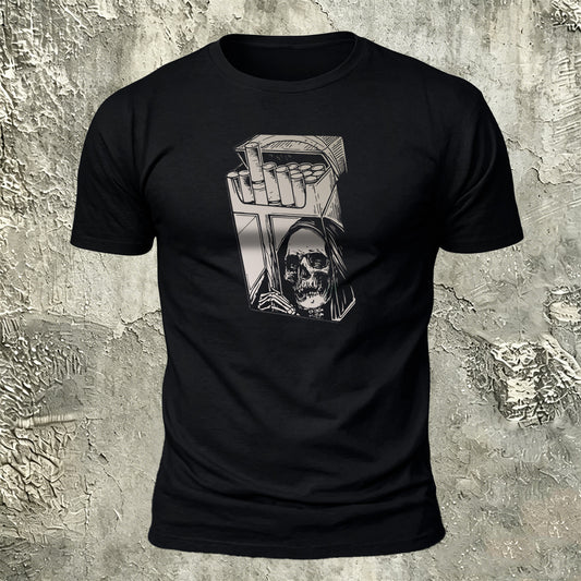 スカル シガレットボックス プレミアムコットン カジュアルTシャツ