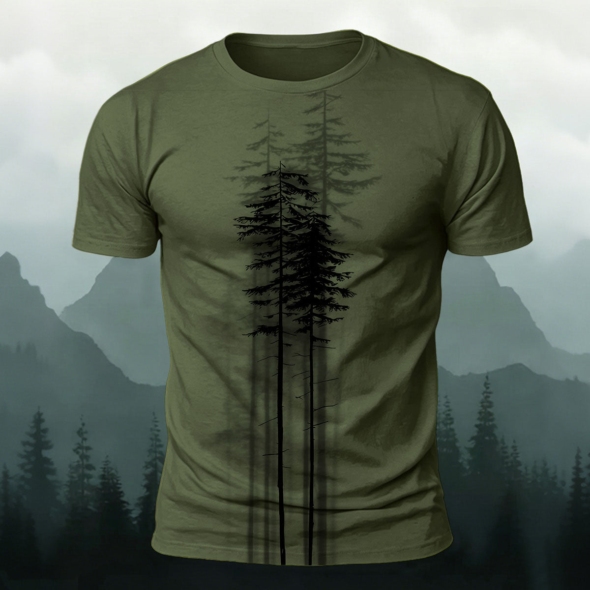 Sublimation Forest Pine Tree Silhouette Casual TEE