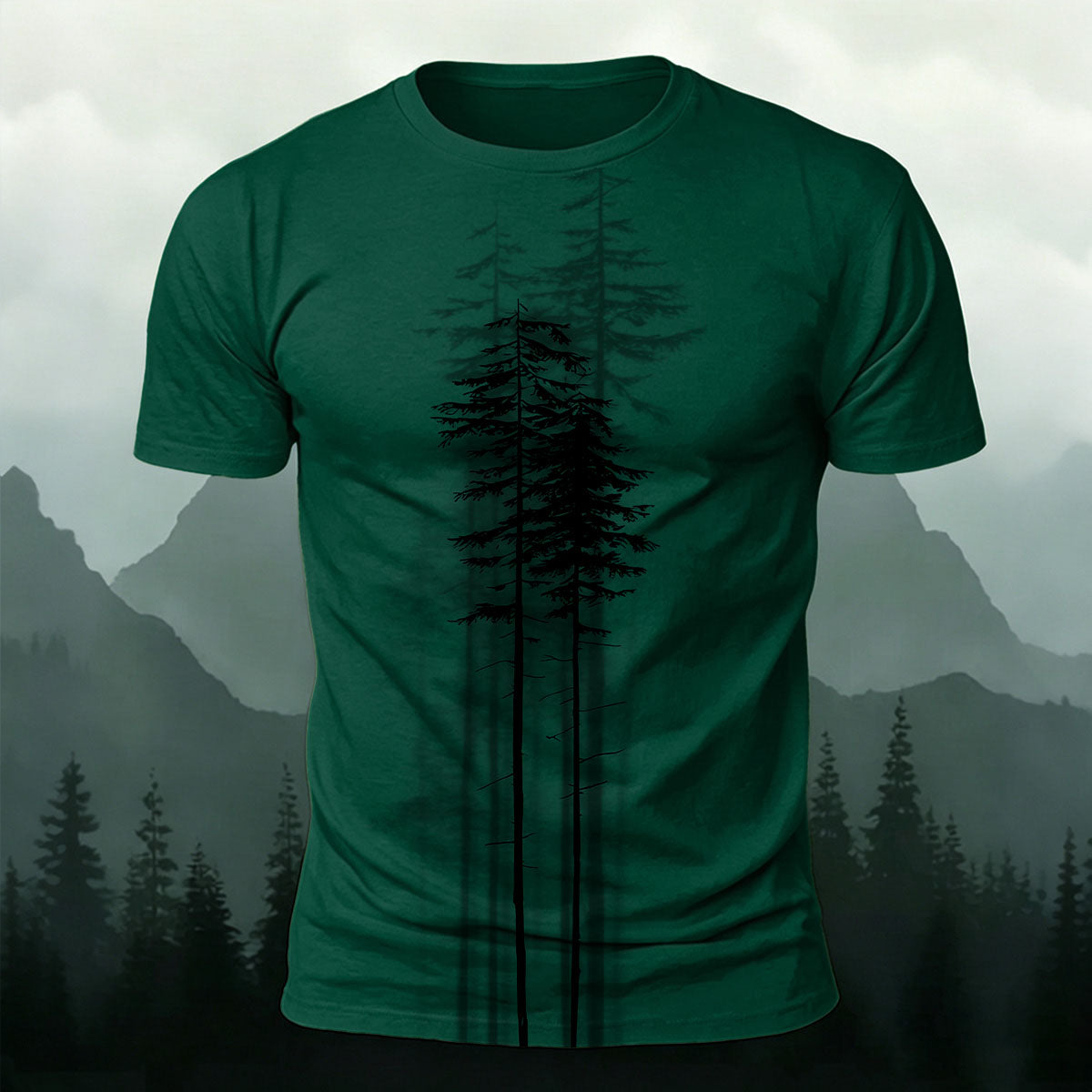 Sublimation Forest Pine Tree Silhouette Casual TEE