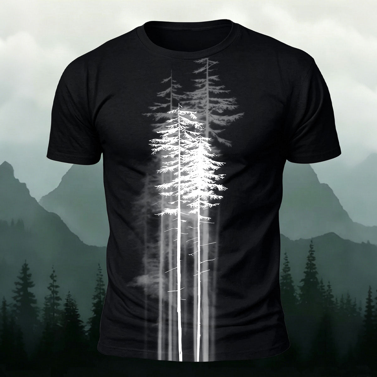 Sublimation Forest Pine Tree Silhouette Casual TEE