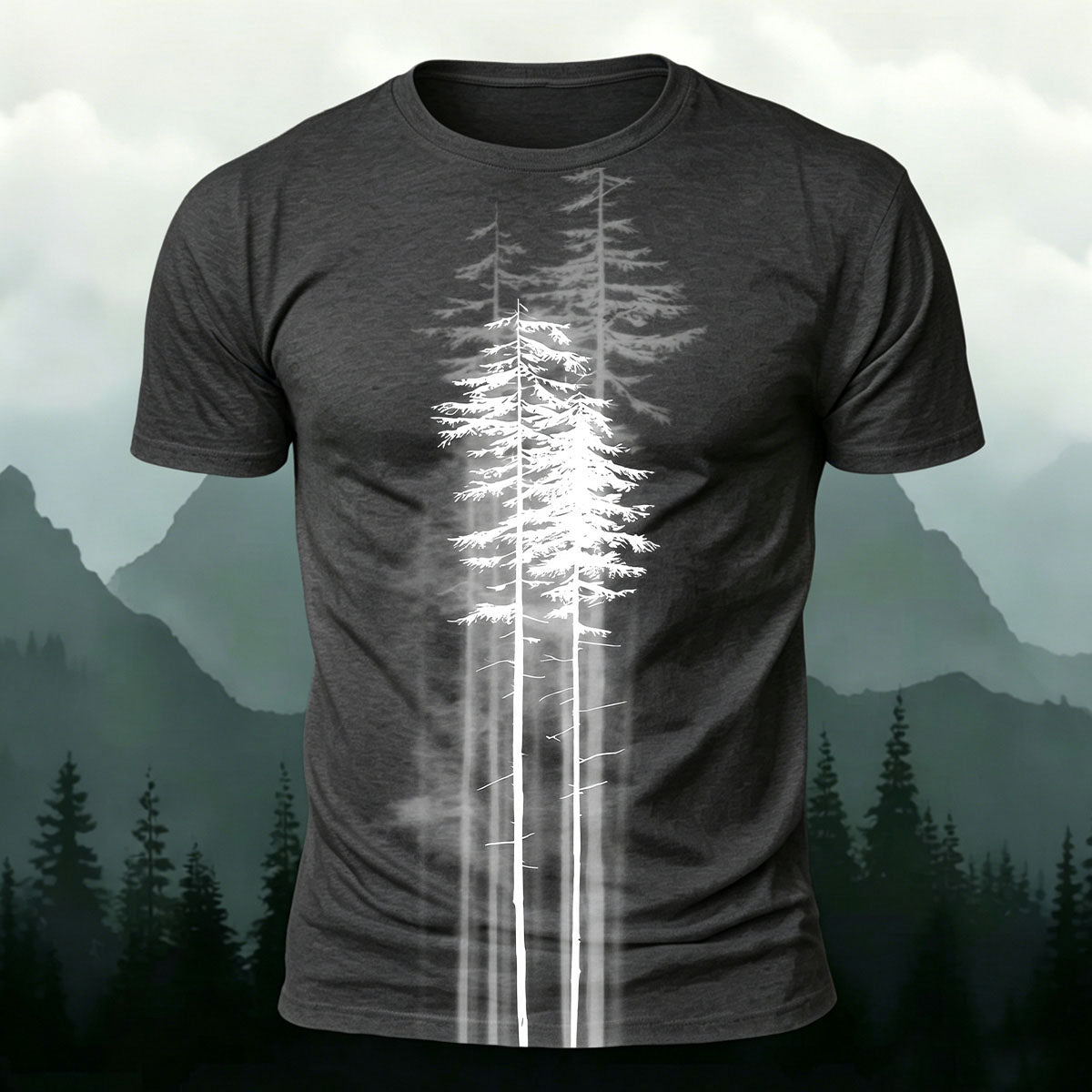 Sublimation Forest Pine Tree Silhouette Casual TEE