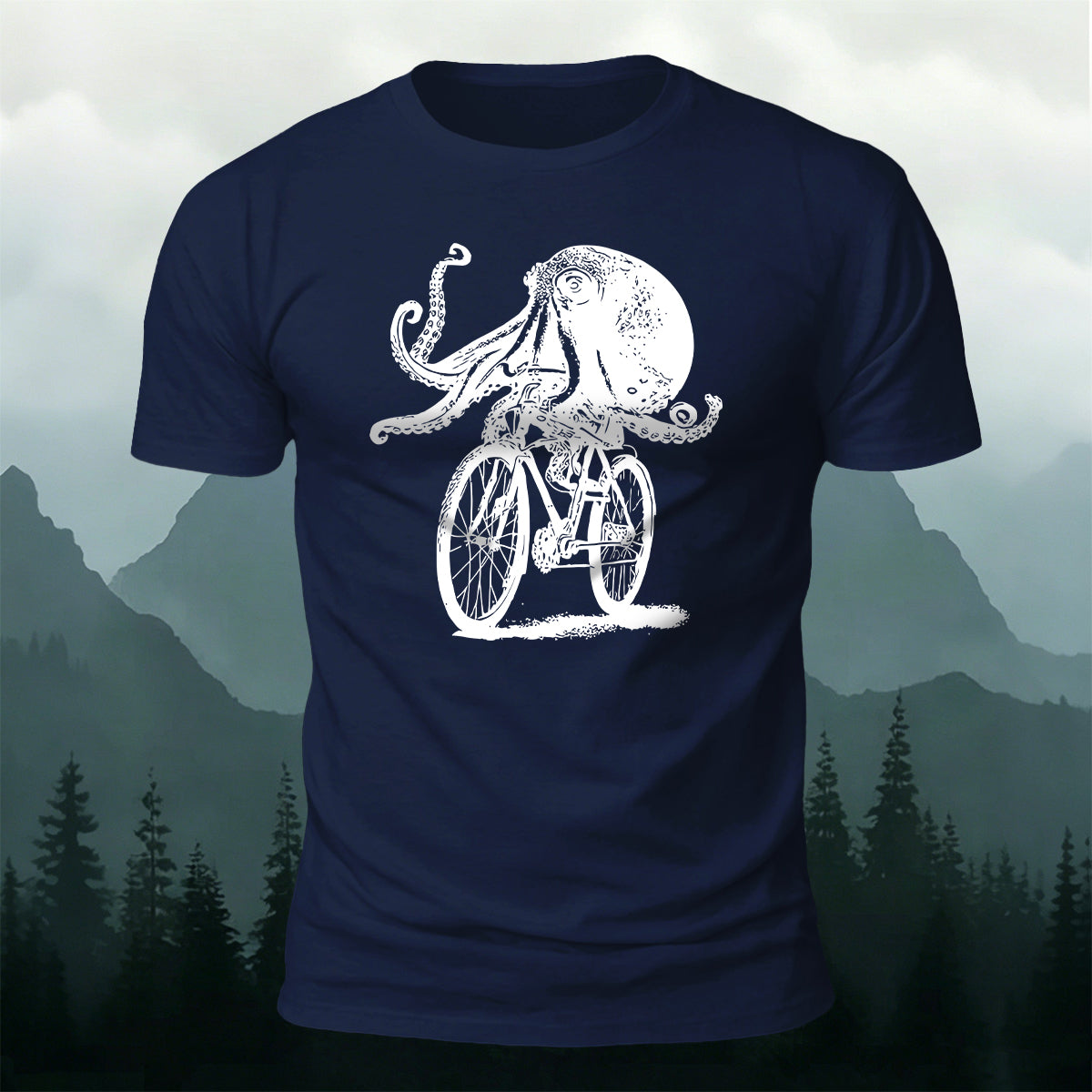 Funny Octopus On Bike Premium Cotton T-Shirt
