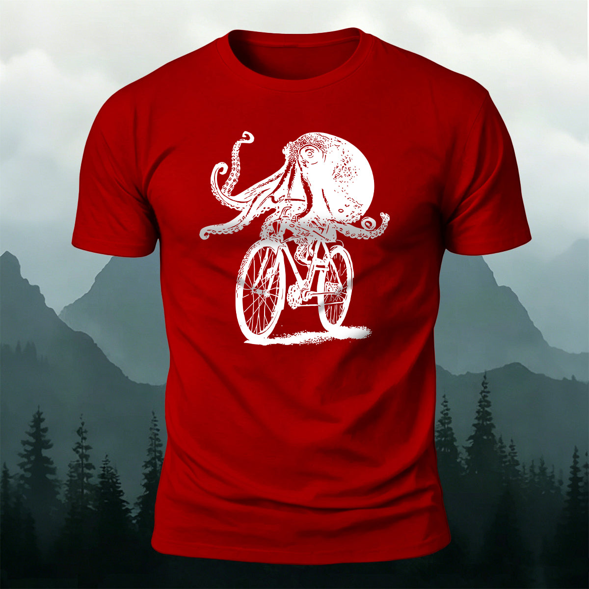Funny Octopus On Bike Premium Cotton T-Shirt