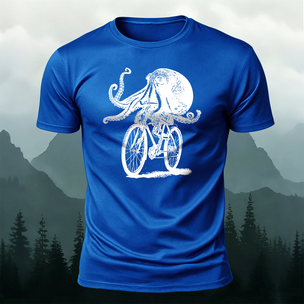 Funny Octopus On Bike Premium Cotton T-Shirt