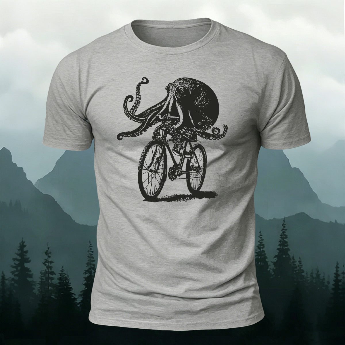 Funny Octopus On Bike Premium Cotton T-Shirt