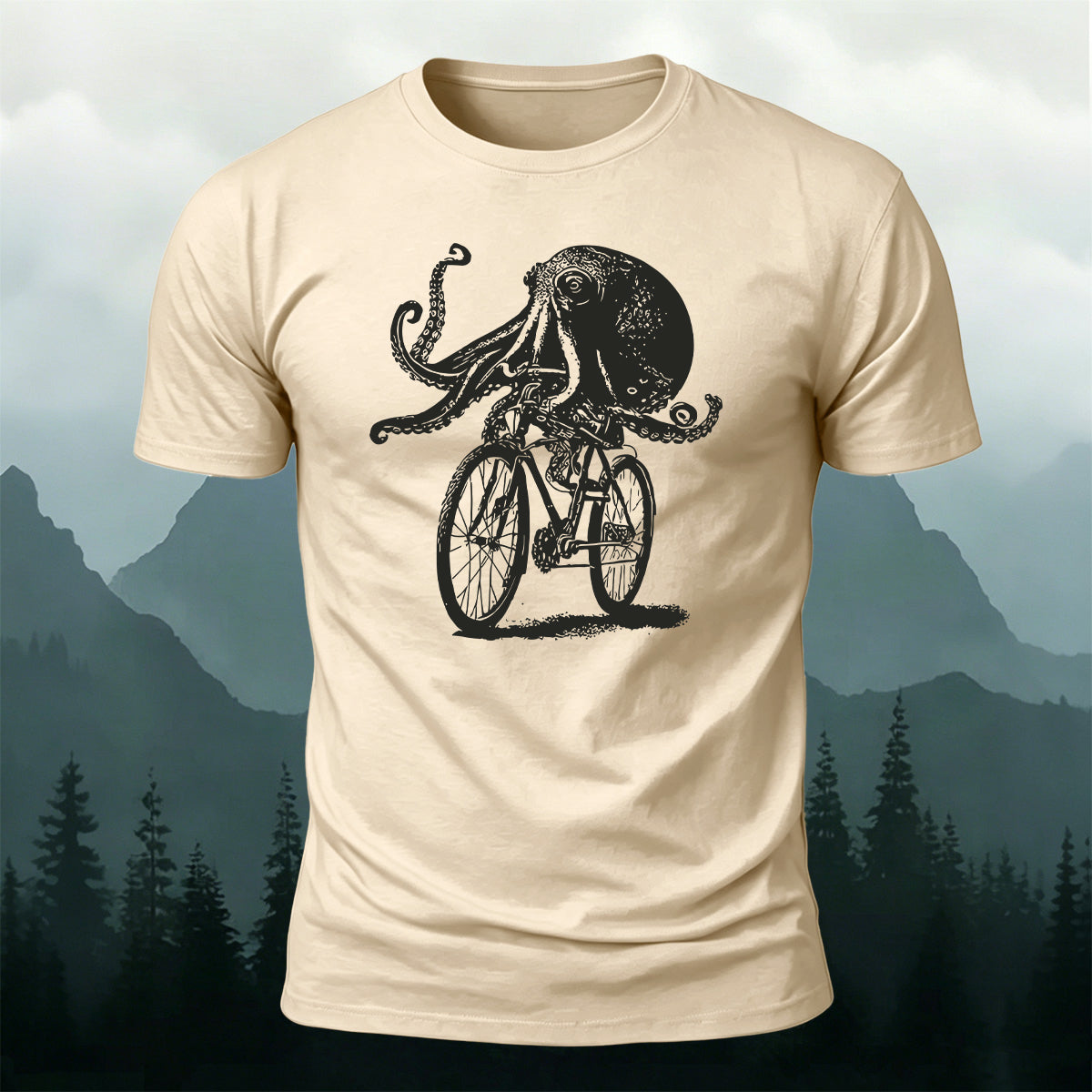 Funny Octopus On Bike Premium Cotton T-Shirt