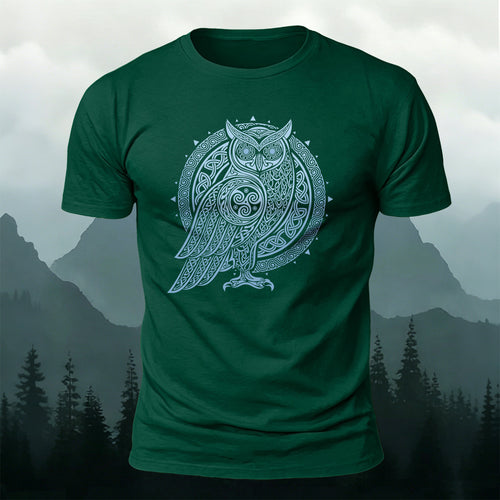 Celtic Symbol Owl Graphic Premium Cotton Tee