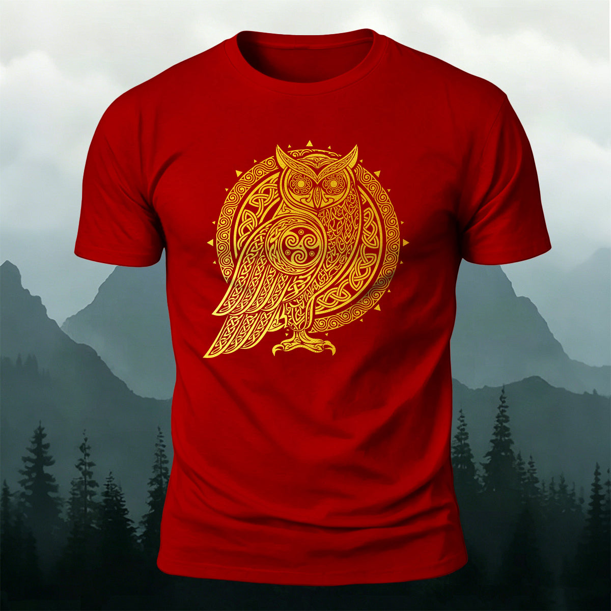 Celtic Symbol Owl Graphic Premium Cotton Tee