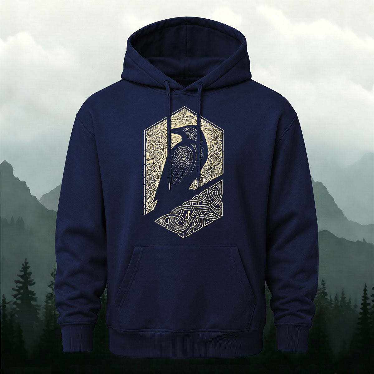 Vintage Viking Mythology Raven Totem Casual Hoodie
