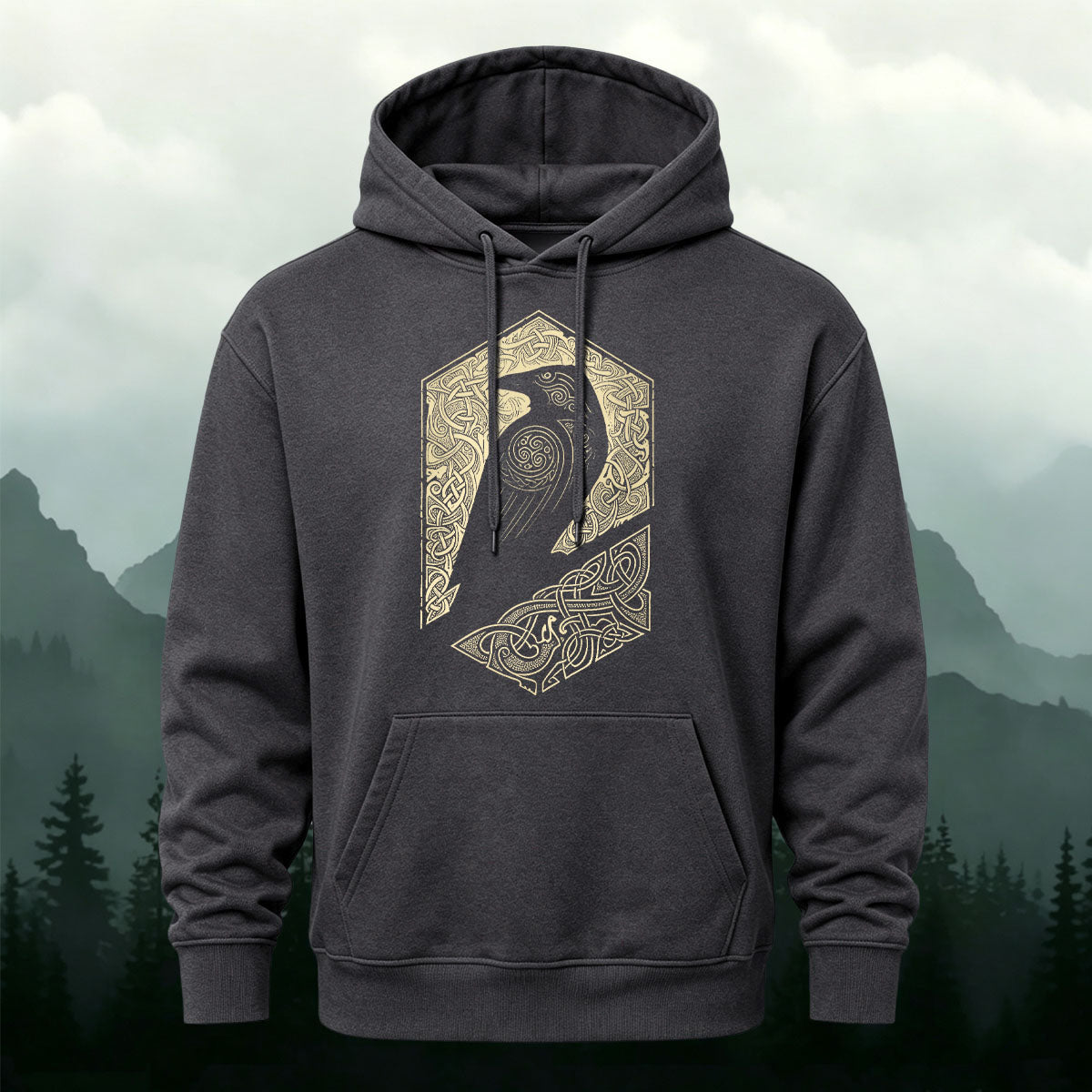 Vintage Viking Mythology Raven Totem Casual Hoodie