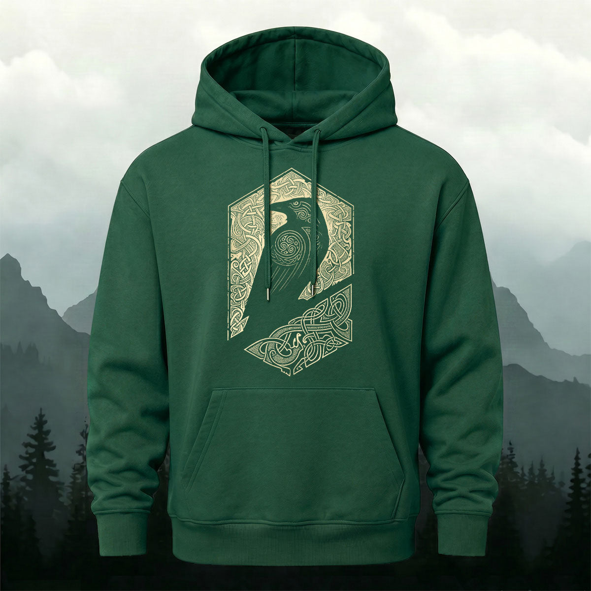 Vintage Viking Mythology Raven Totem Casual Hoodie