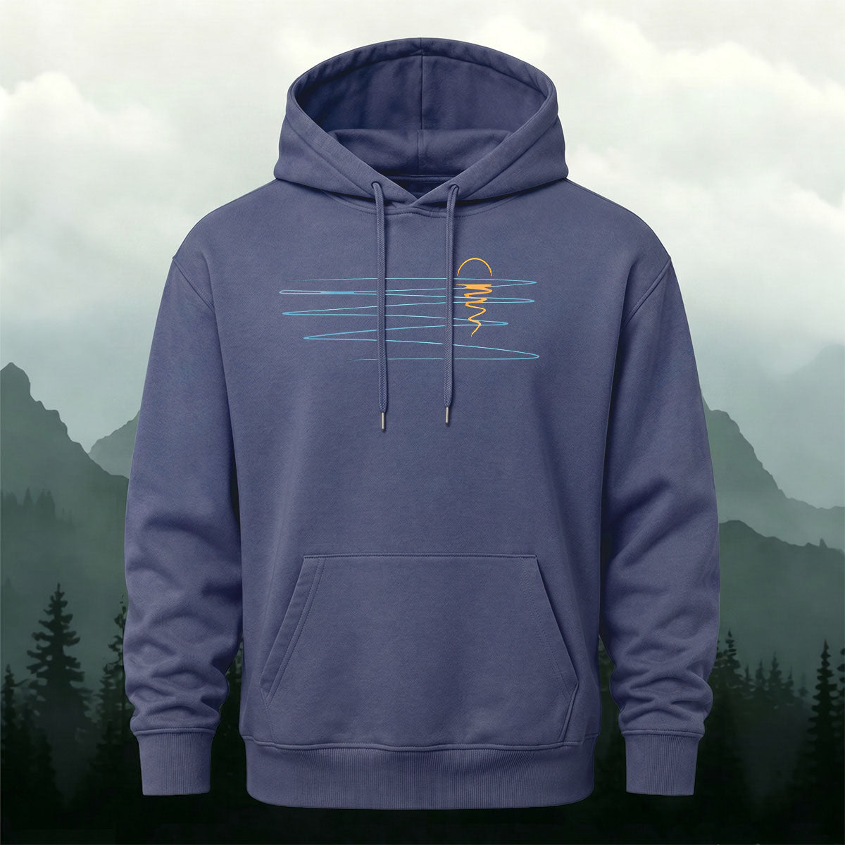 Minimalist Line Sunrise Landscape Cotton Blend Hoodie
