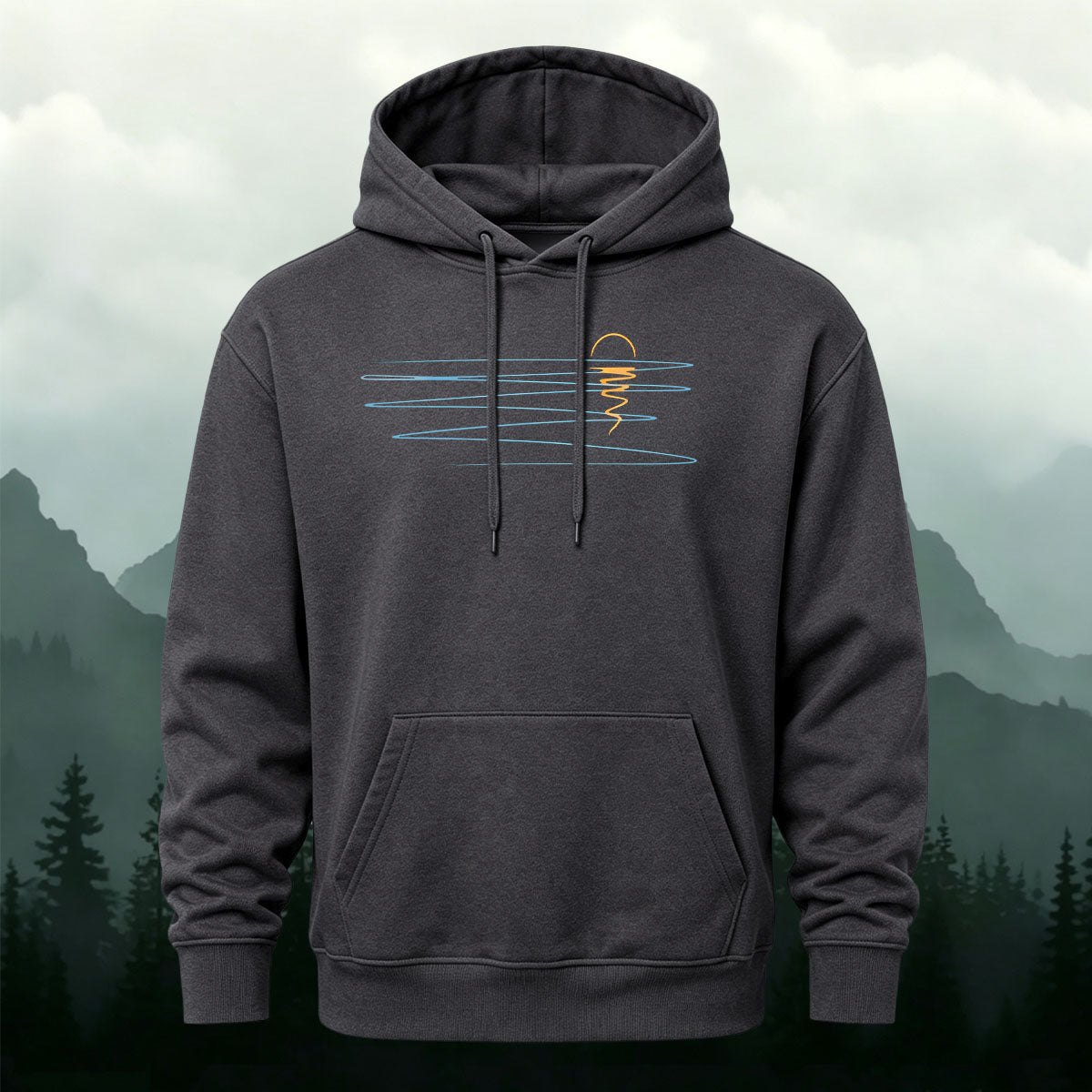 Minimalist Line Sunrise Landscape Cotton Blend Hoodie