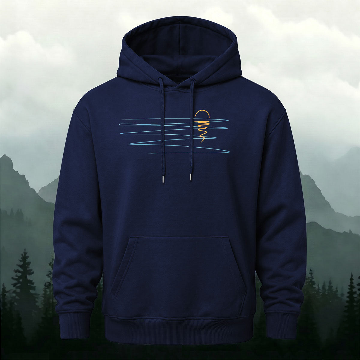 Minimalist Line Sunrise Landscape Cotton Blend Hoodie