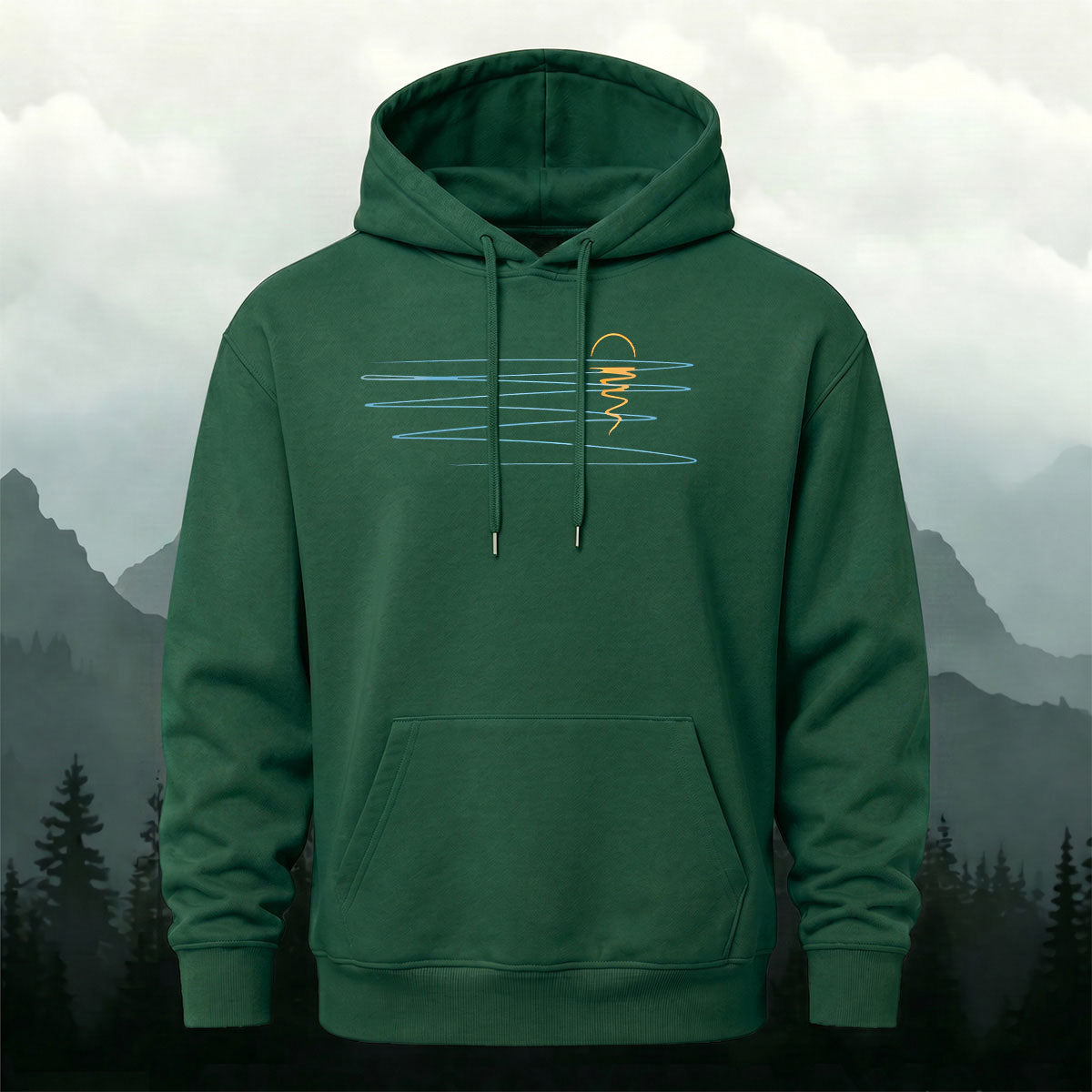 Minimalist Line Sunrise Landscape Cotton Blend Hoodie