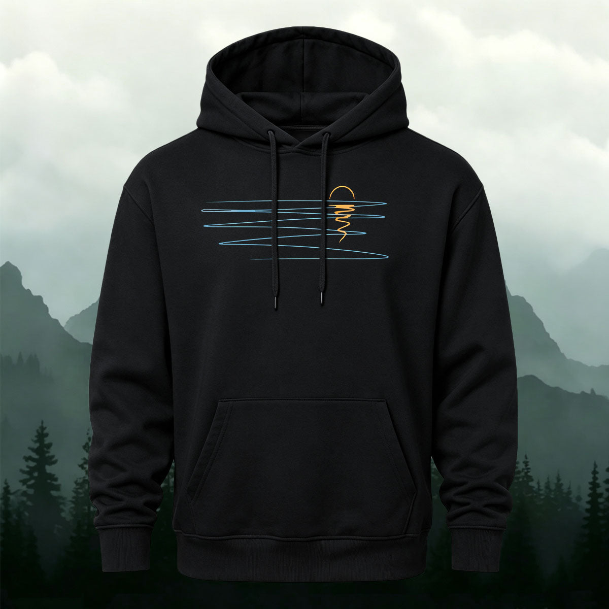 Minimalist Line Sunrise Landscape Cotton Blend Hoodie