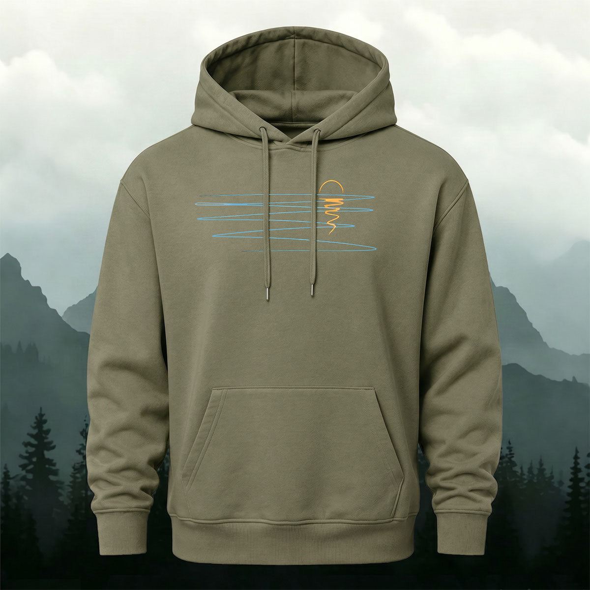 Minimalist Line Sunrise Landscape Cotton Blend Hoodie
