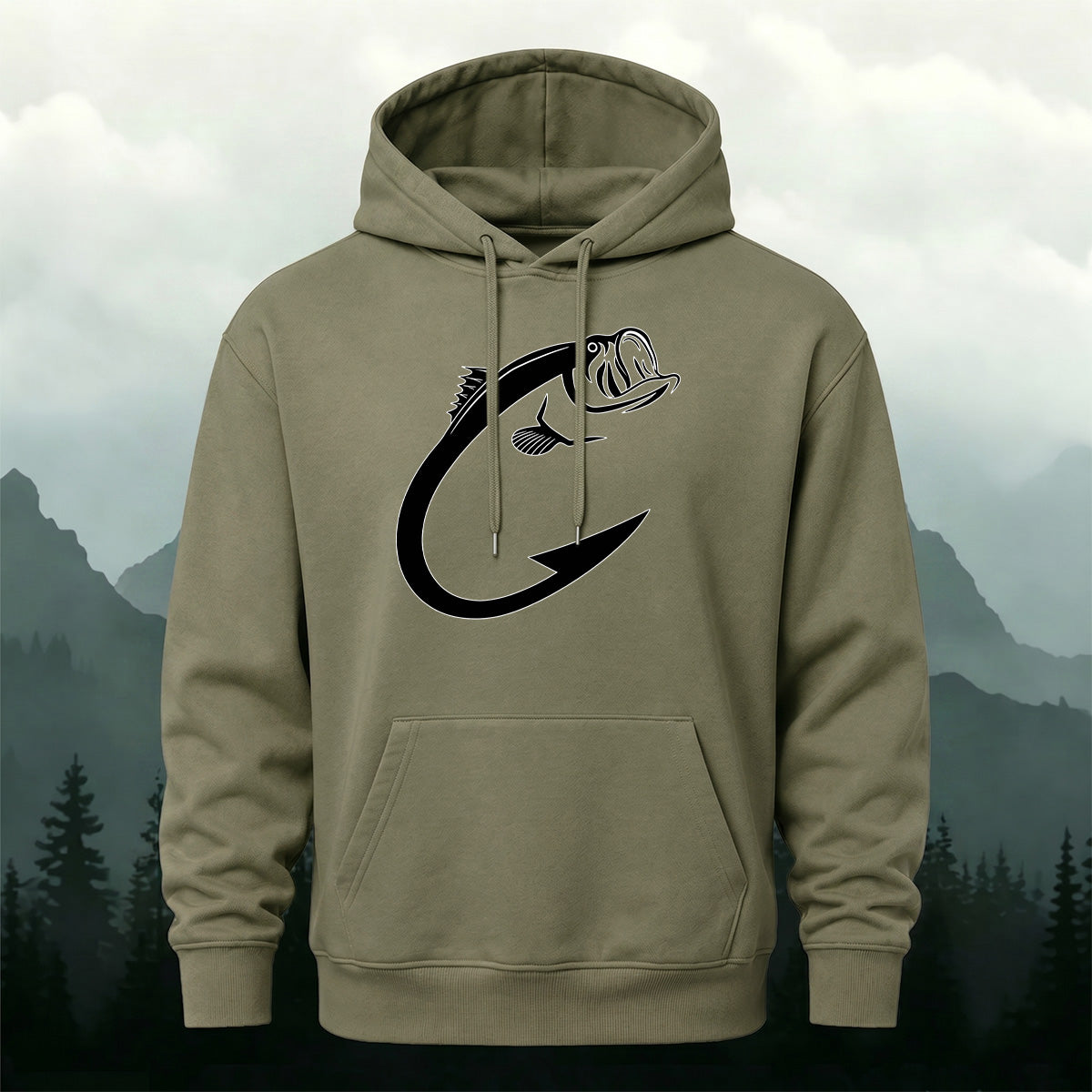 Minimal Bass Fishing Graphic Outdoor Hoodie