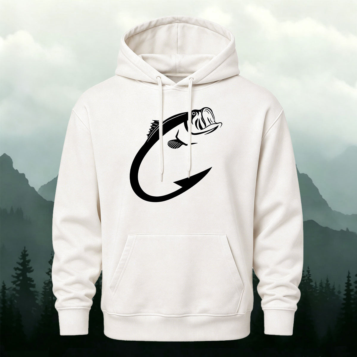 Minimal Bass Fishing Graphic Outdoor Hoodie