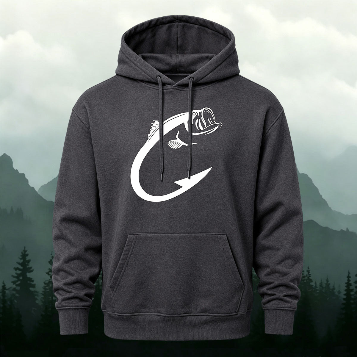 Minimal Bass Fishing Graphic Outdoor Hoodie
