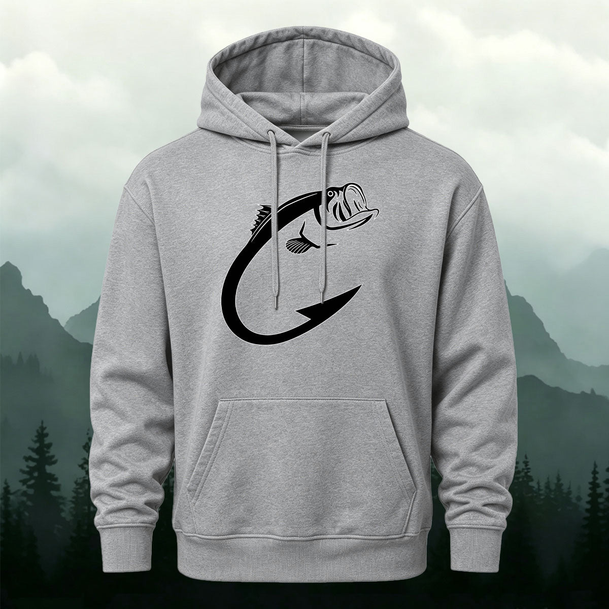 Minimal Bass Fishing Graphic Outdoor Hoodie