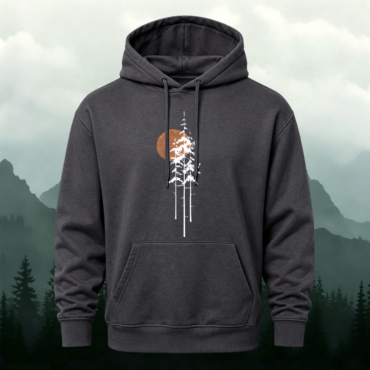 Simple Forest Sun Line Art Casual Hoodie