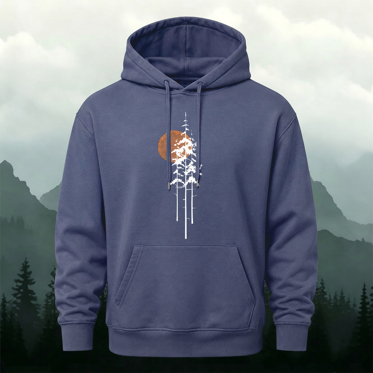 Simple Forest Sun Line Art Casual Hoodie