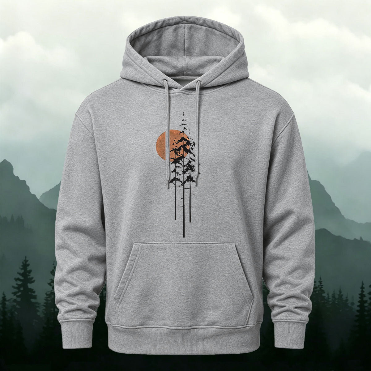 Simple Forest Sun Line Art Casual Hoodie