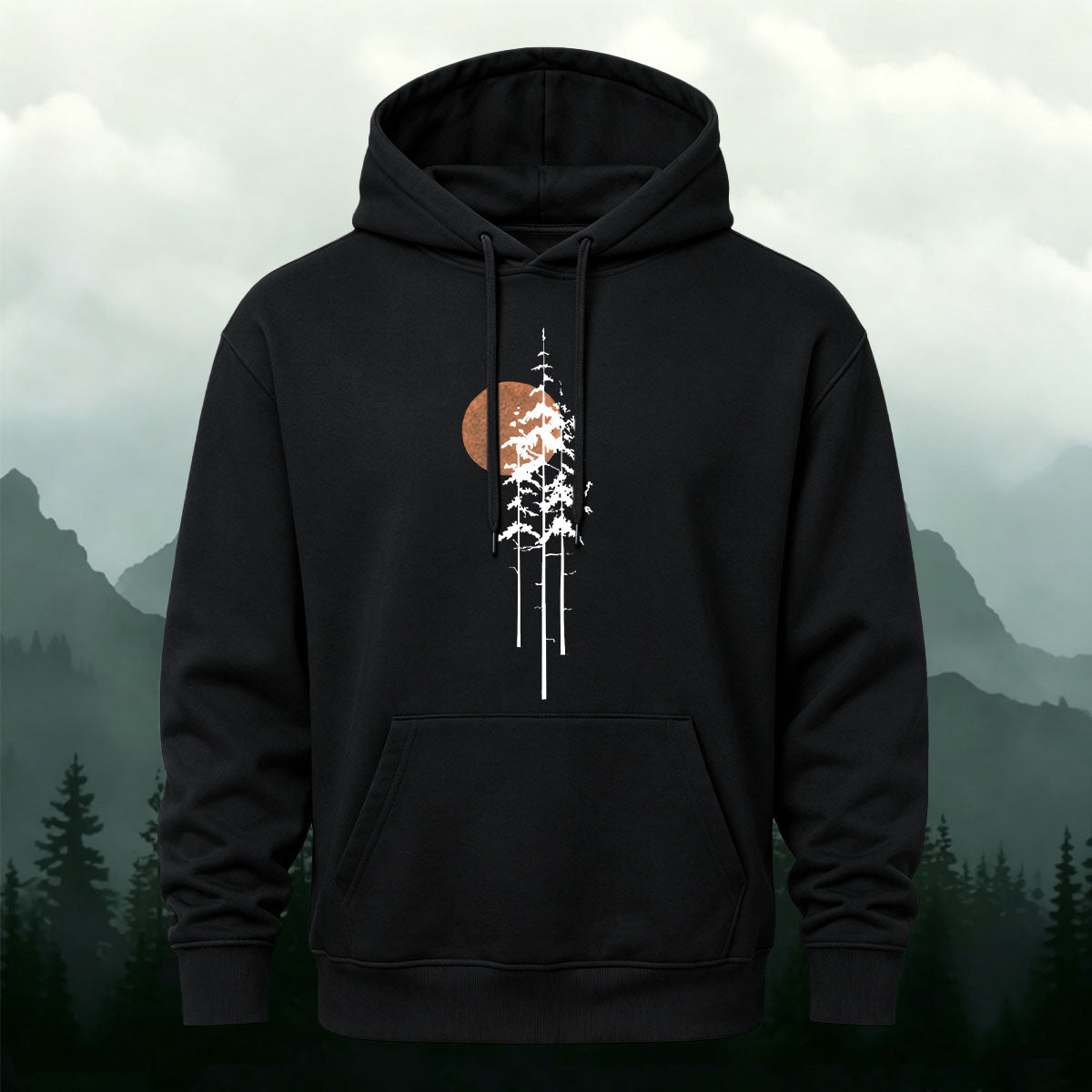 Simple Forest Sun Line Art Casual Hoodie