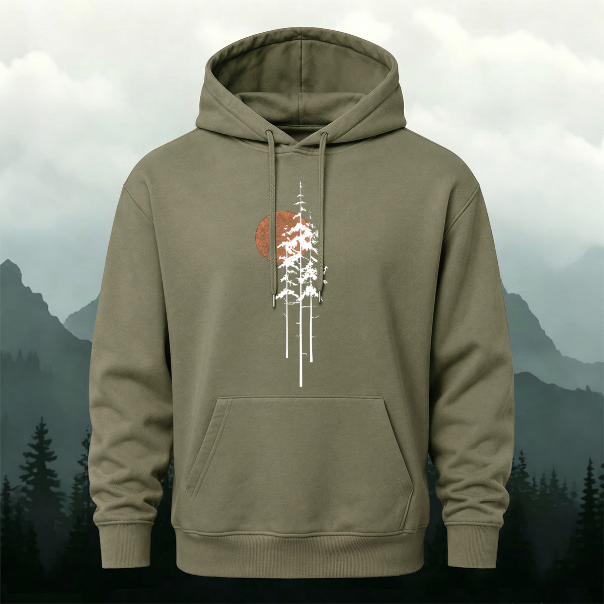 Simple Forest Sun Line Art Casual Hoodie