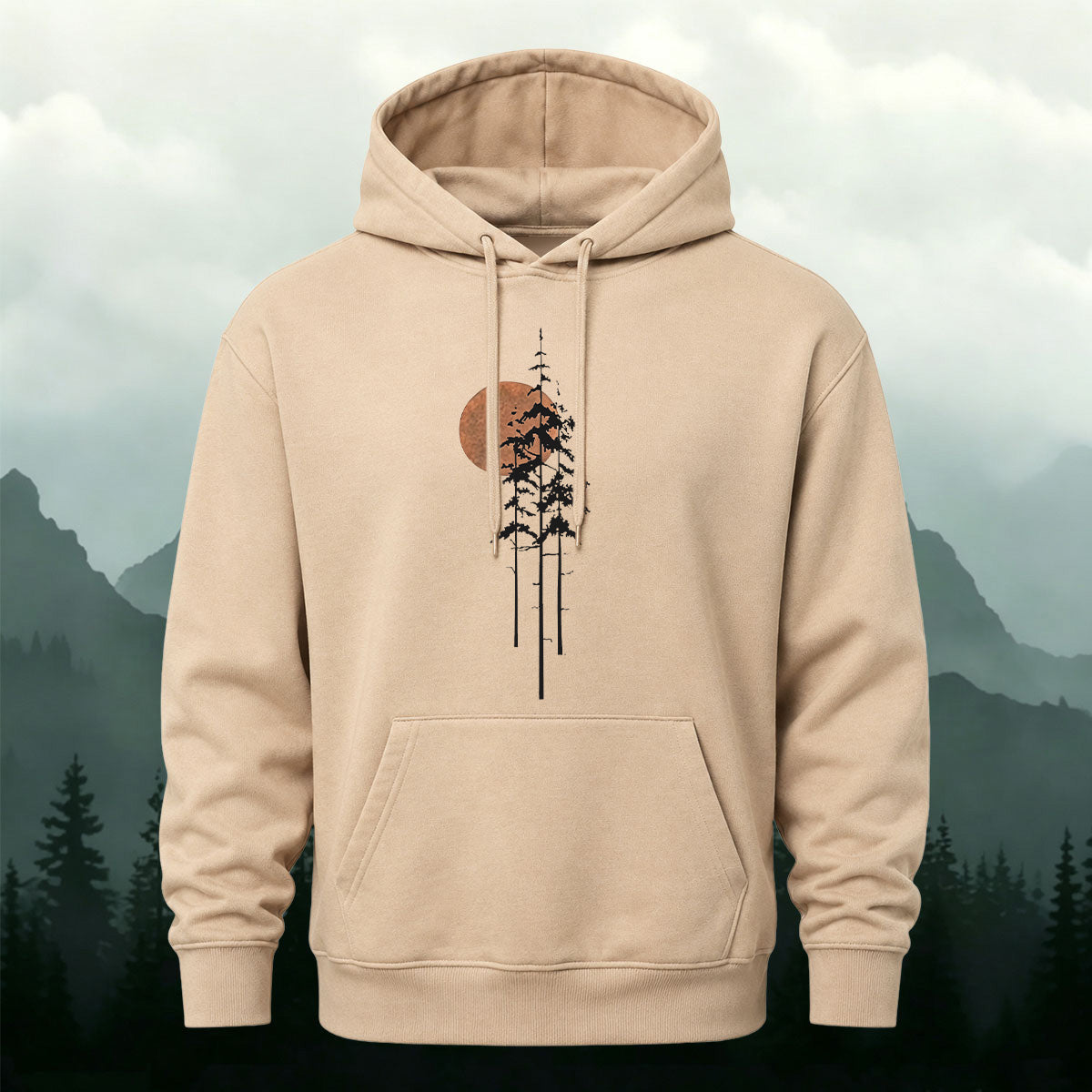 Simple Forest Sun Line Art Casual Hoodie