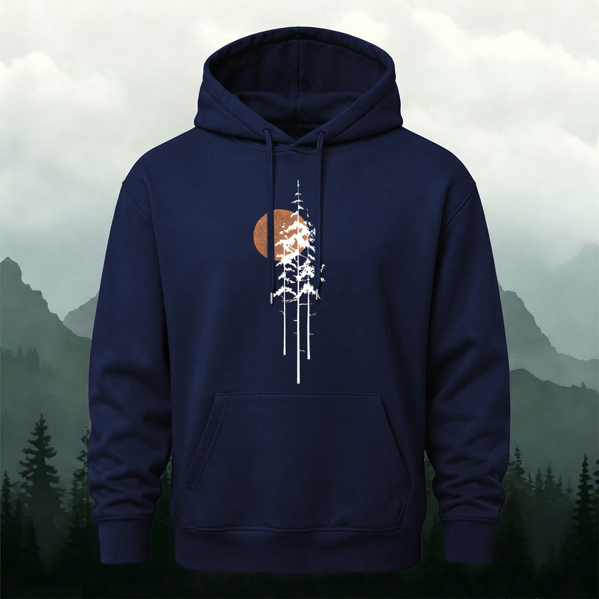Simple Forest Sun Line Art Casual Hoodie