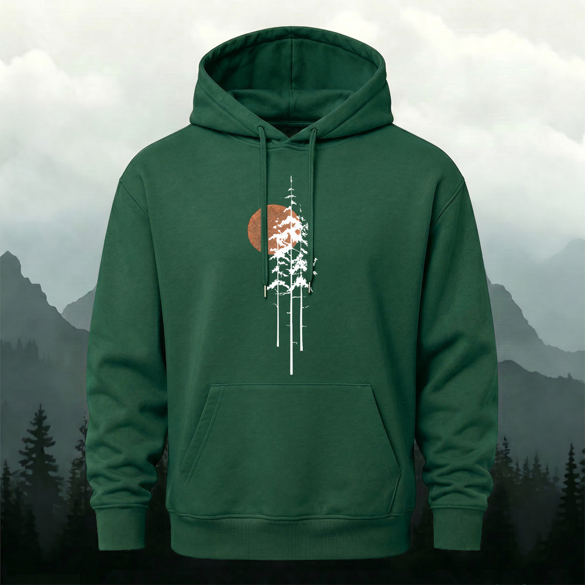 Simple Forest Sun Line Art Casual Hoodie