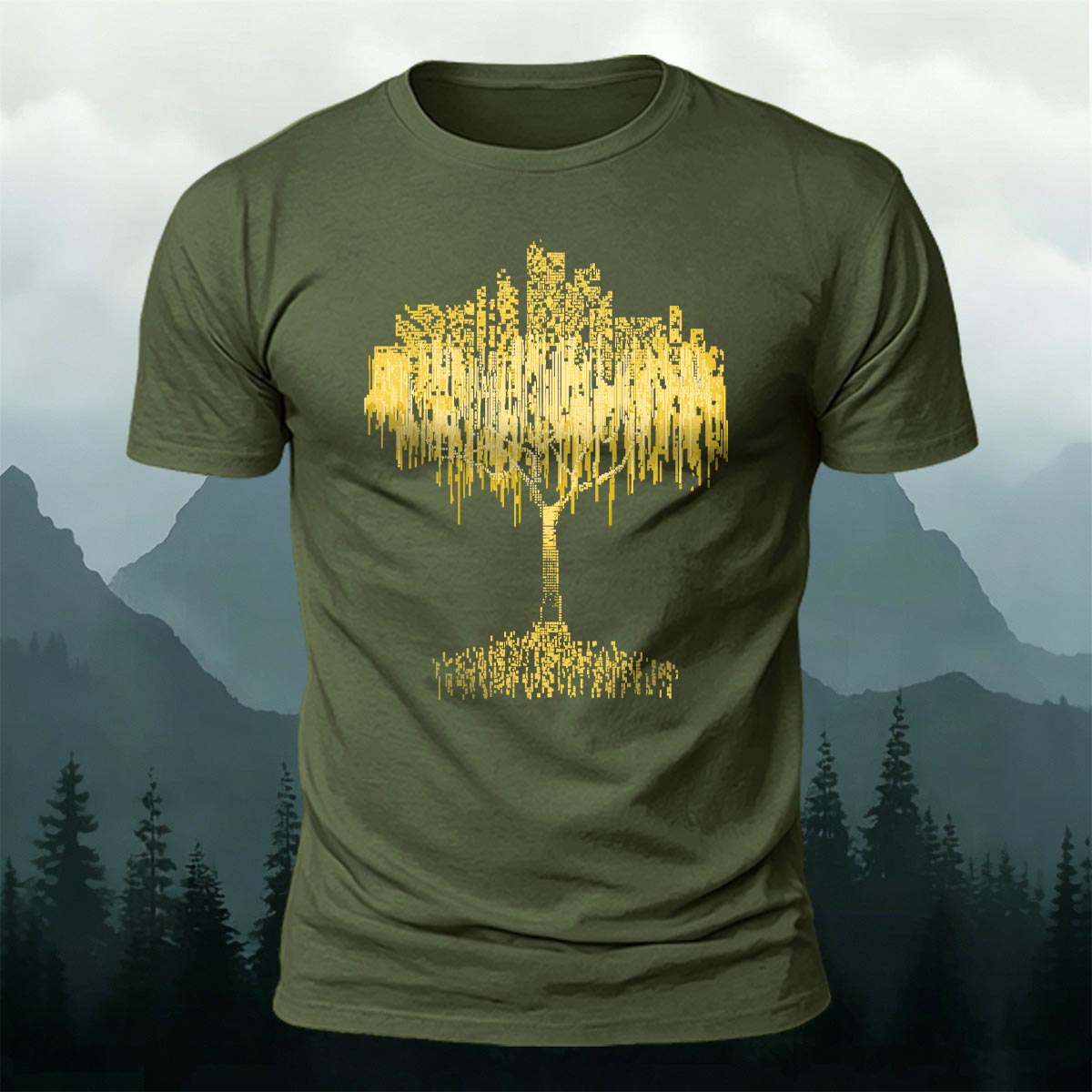 Binary Code Nature Willow Tree Casual Cotton Tee
