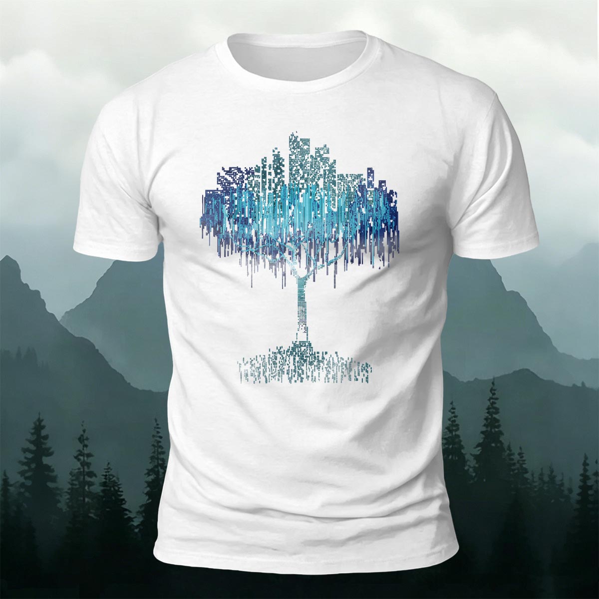 Binary Code Nature Willow Tree Casual Cotton Tee