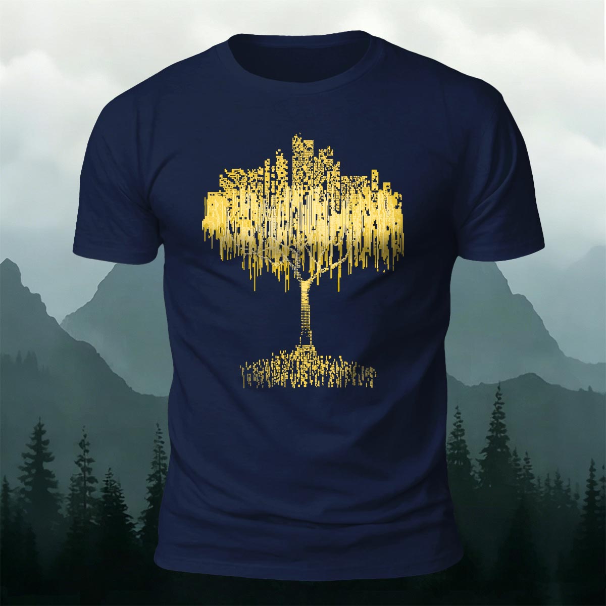 Binary Code Nature Willow Tree Casual Cotton Tee