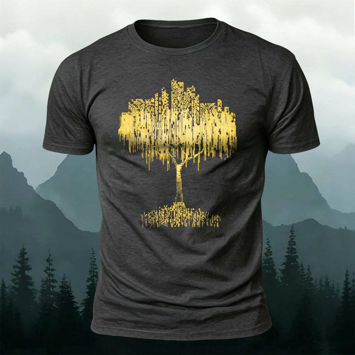 Binary Code Nature Willow Tree Casual Cotton Tee