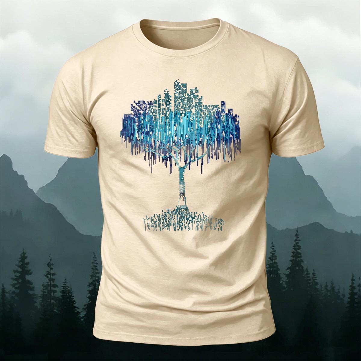 Binary Code Nature Willow Tree Casual Cotton Tee