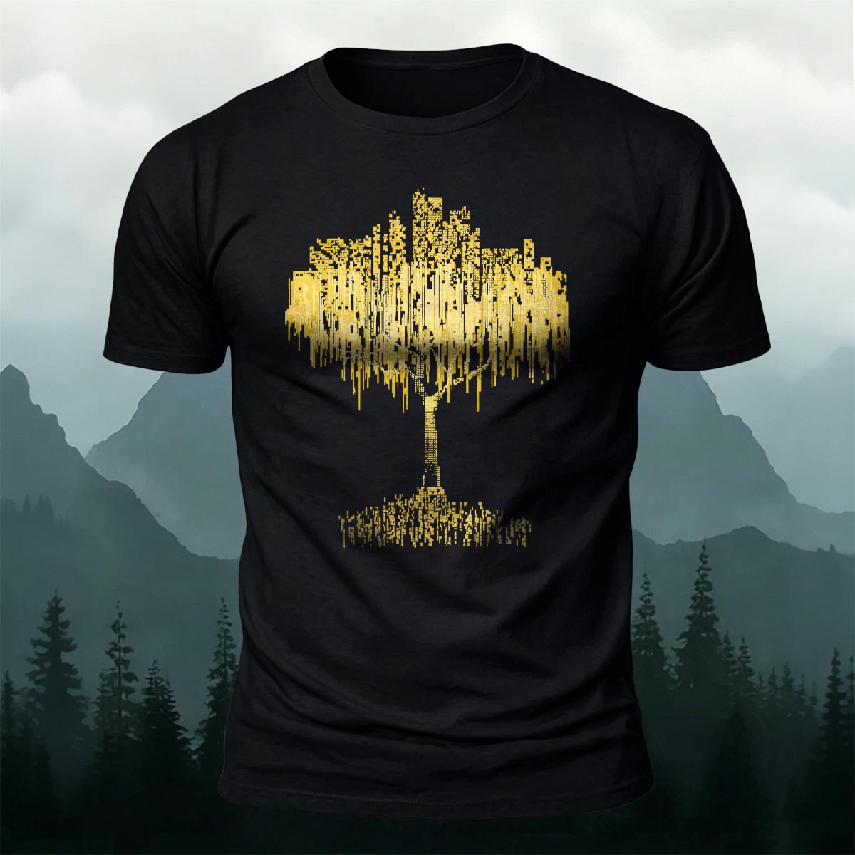 Binary Code Nature Willow Tree Casual Cotton Tee