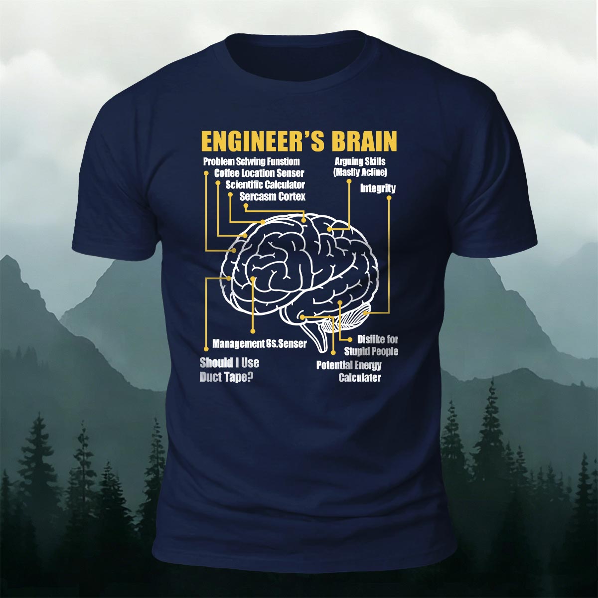 Funny Engineer Brain Diagram Casual Cotton T-Shirt