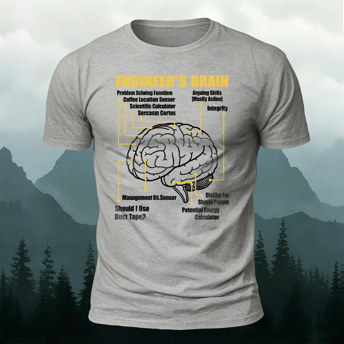 Funny Engineer Brain Diagram Casual Cotton T-Shirt